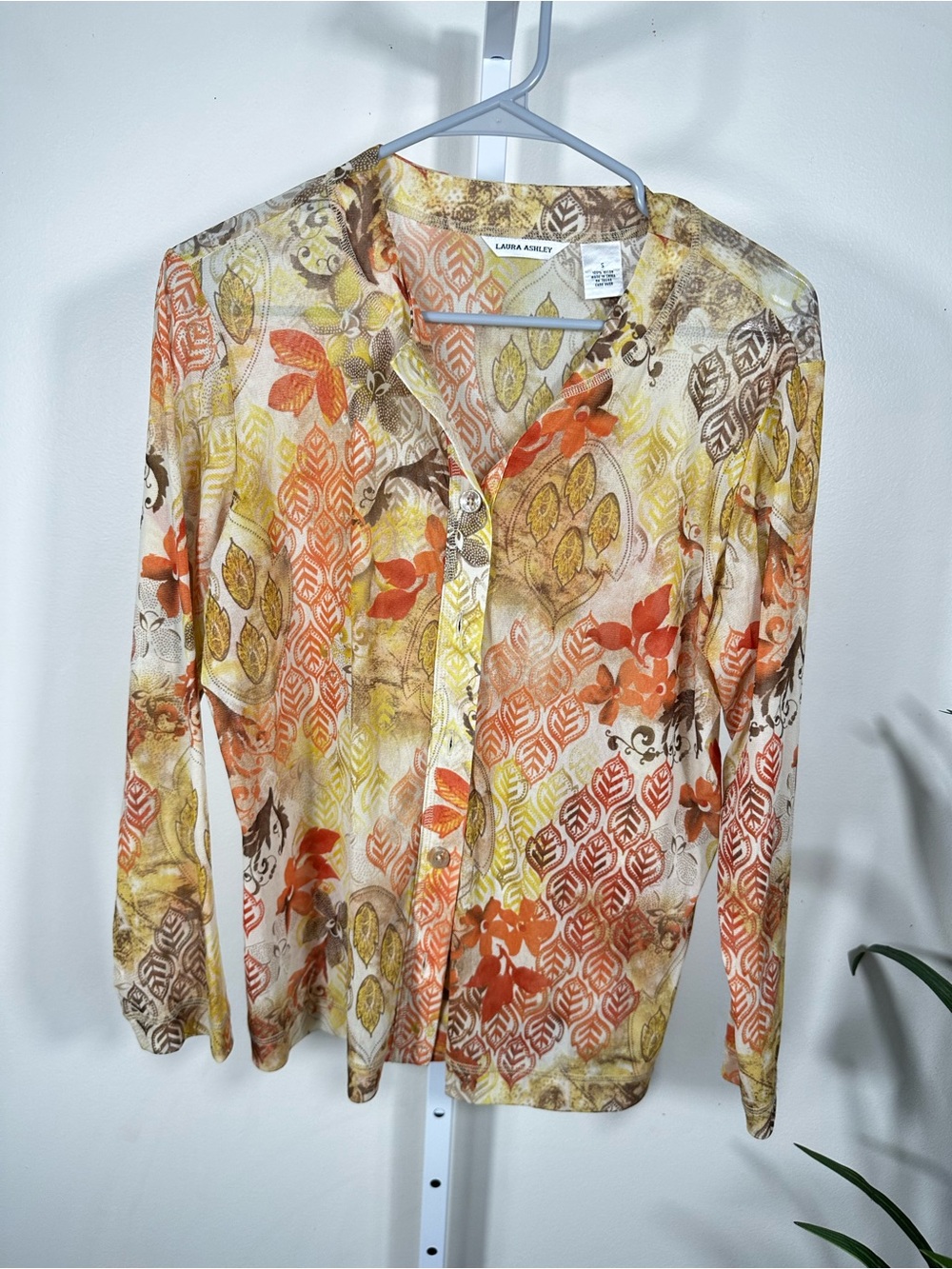 141. LAURA ASHLEY Orange Floral Print Button-Up Women’s Top